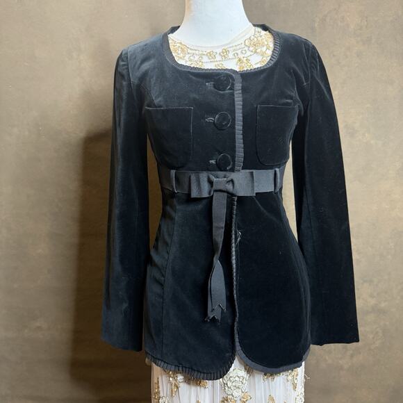 Vintage Gemma Kahng Bergdorf Goodman Black Velvet Bow Blazer Jacket Sz 8 - Picture 1 of 13